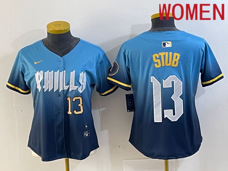 Women Philadelphia Phillies 13 Stub Blue City Edition 2024 Nike MLB Jersey style 4